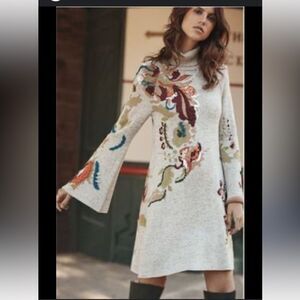 Anthropologie knitted and knotted petals swing dress sweater dress embroidered
